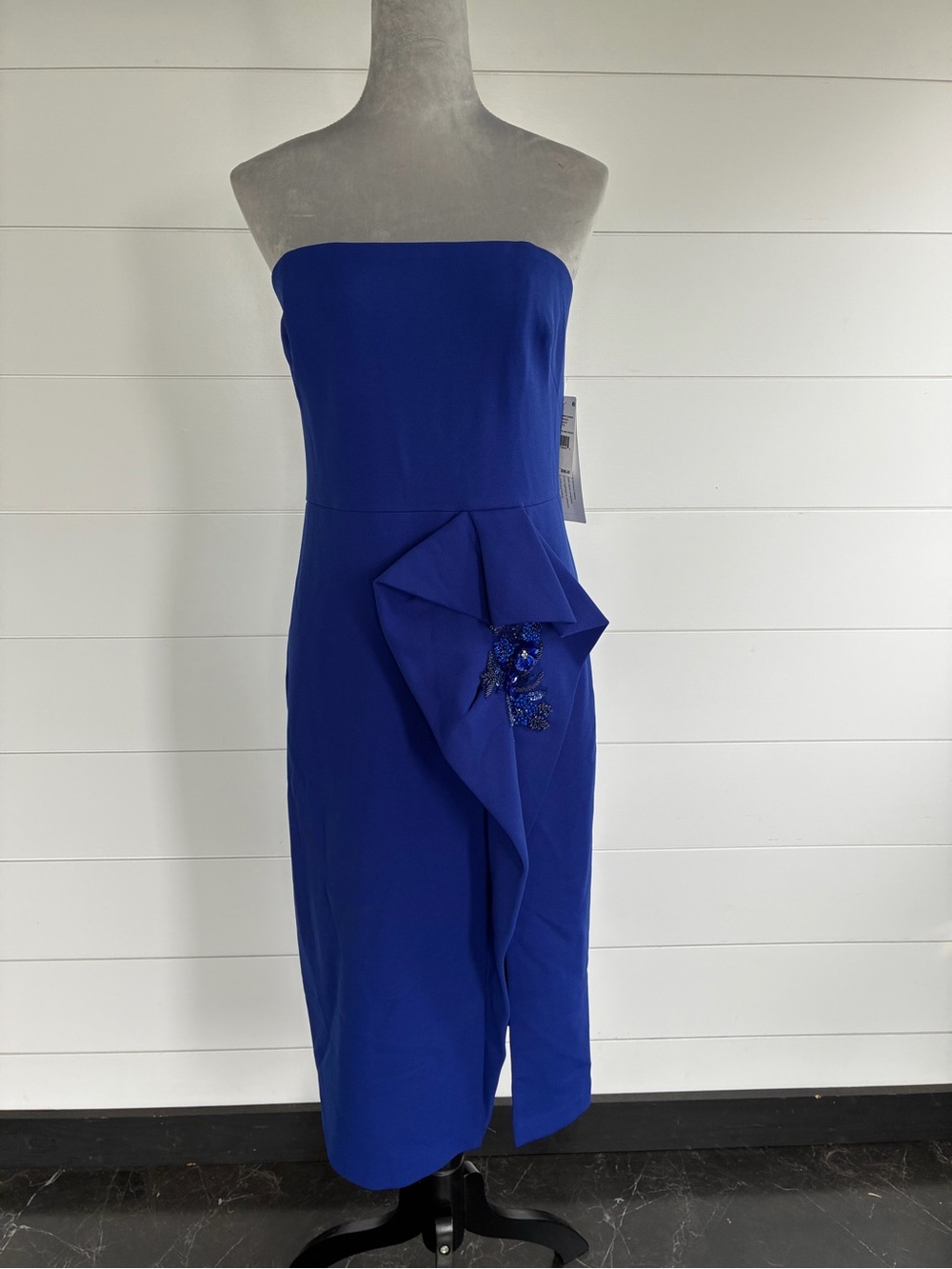 Aidan Mattox Strapless Bead-Embellished Bonded Crepe Midi Sheath Sz 14 NWT